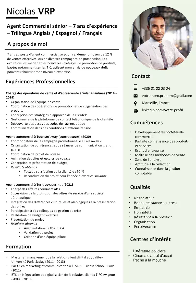 Exemple De CV Agent Commercial GRATUIT