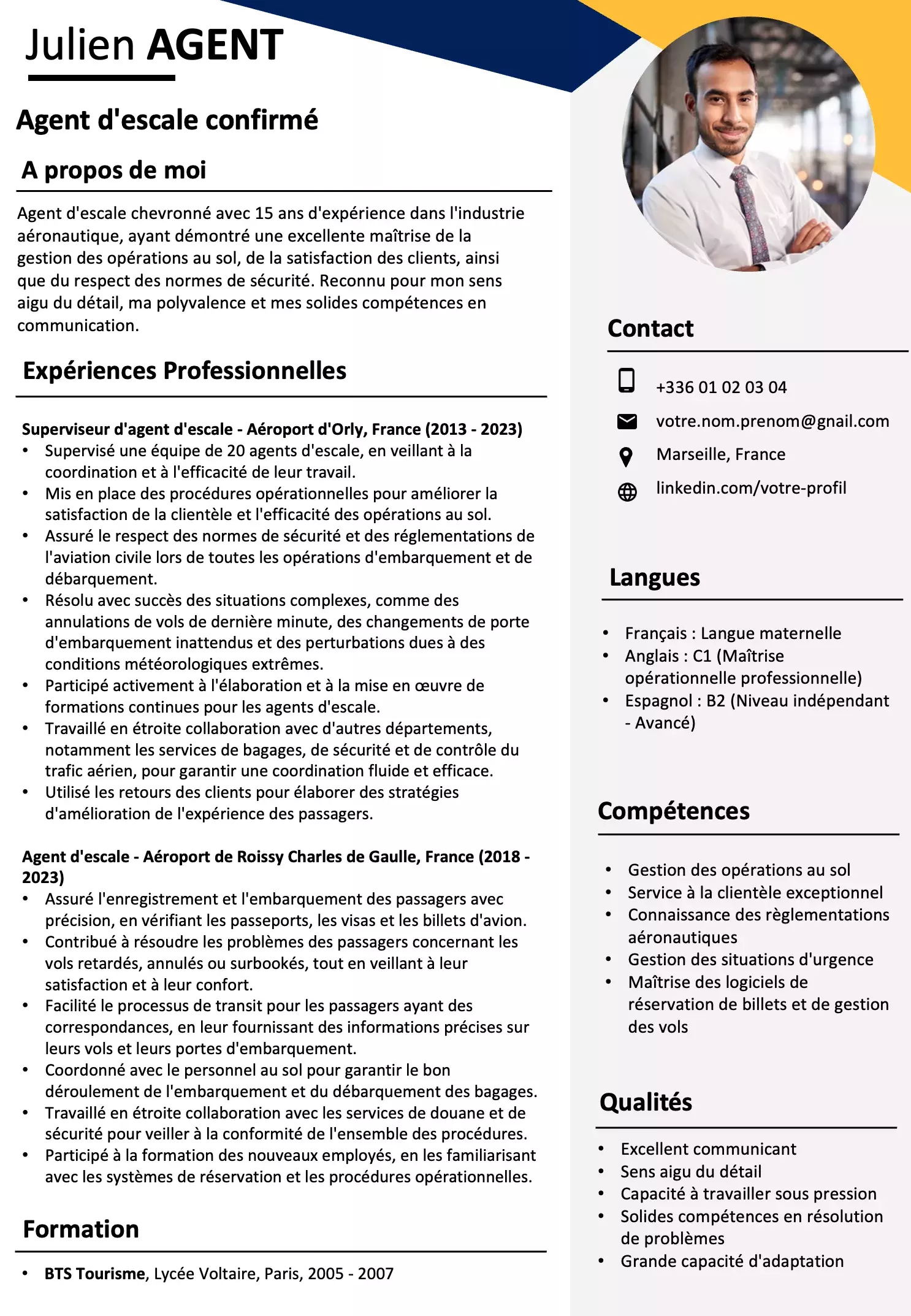 Exemple De CV Agent D Escale GRATUIT