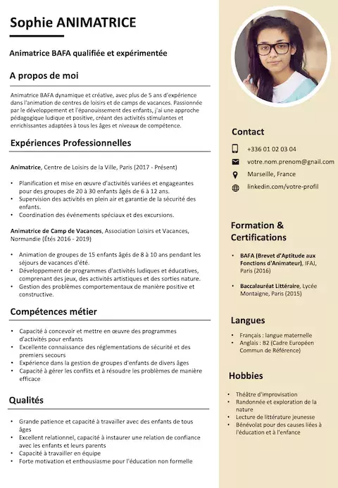 Exemple De Cv Animateur Bafa Gratuit