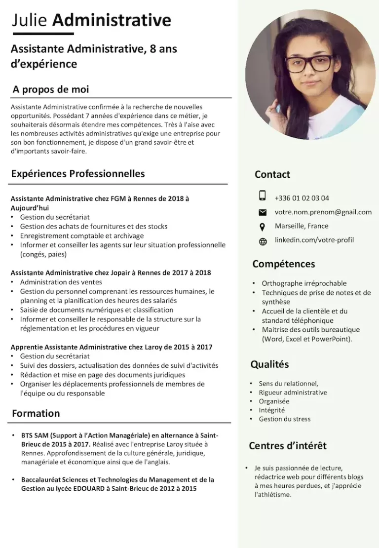 cv assistante administrative