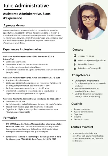 cv assistante administrative